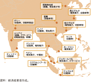 第2-4-1-1図　アジアの主な産業集積地