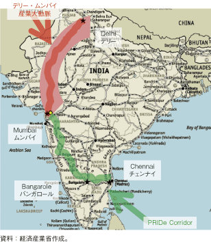 第2-4-2-8図　デリー・ムンバイ産業大動脈とPRIDeコリドー
