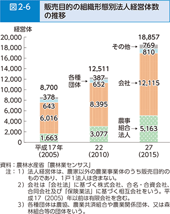 図2-6　販売目的の組織形態別法人経営体数の推移