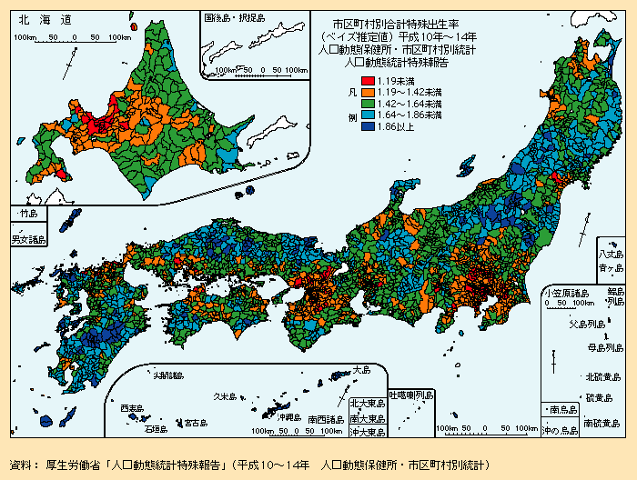 第1‐1‐15図　市区町村別合計特殊出生率