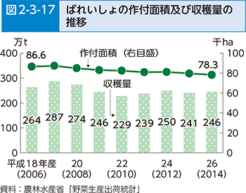 ばれいしょの作付面積及び収穫量の推移