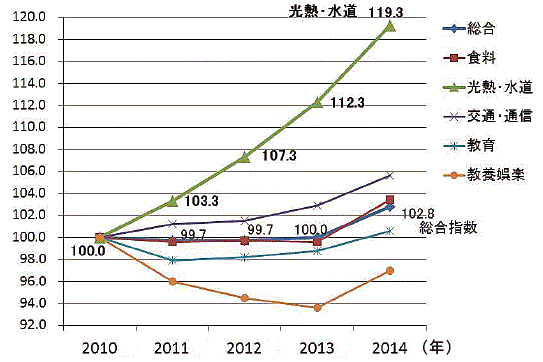 【第132-1-1】主な費目における近年の消費者物価指数の推移