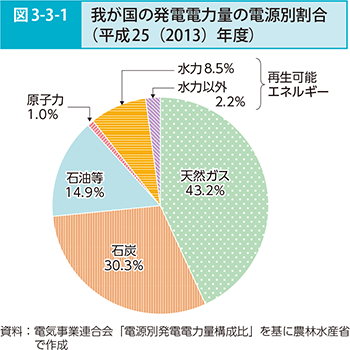 図3-3-1 我が国の発電電力量の電源別割合（平成25（2013）年度）