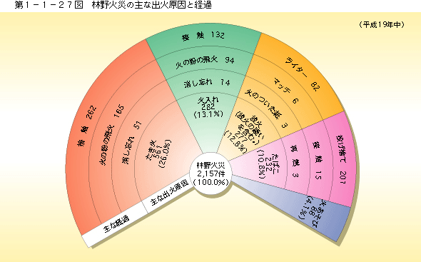 第 1− 1− 27図	 林野火災の主な出火原因と経過