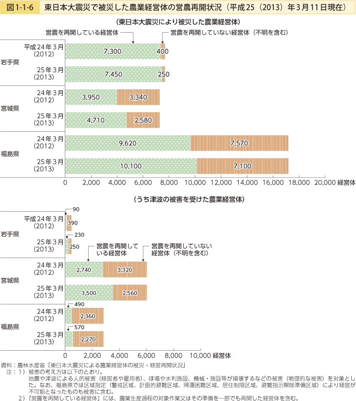 図1-1-6　東日本大震災で被災した農業経営体の営農再開状況（平成25 （2013）年３月11日現在）