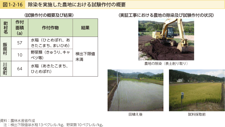 図1-2-16 除染を実施した農地における試験作付の概要