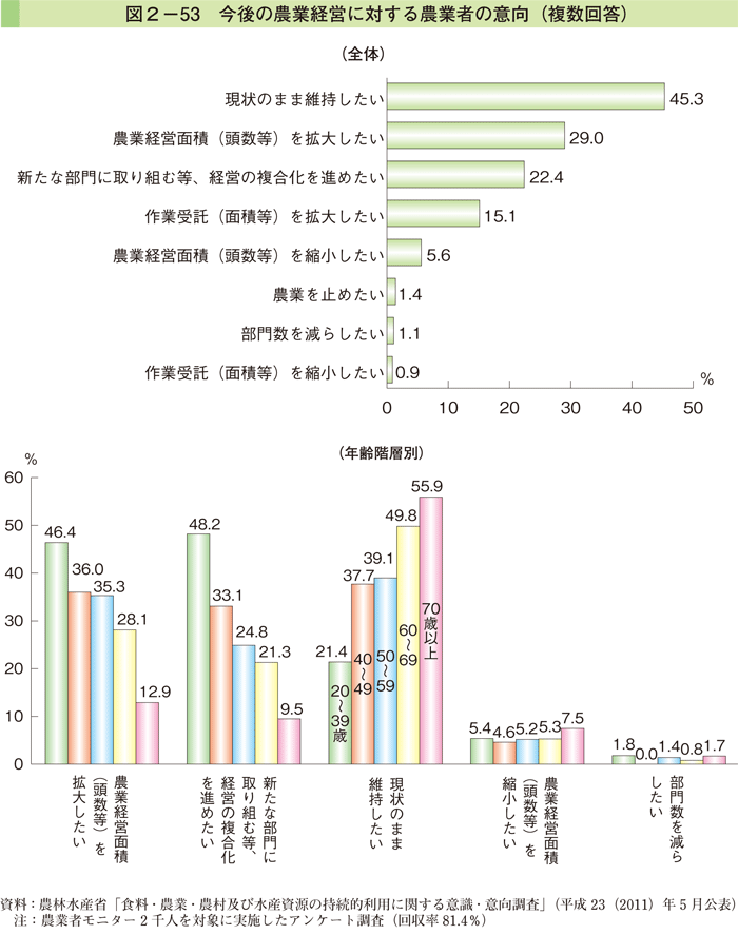 図2-53 今後の農業経営に対する農業者の意向（複数回答）