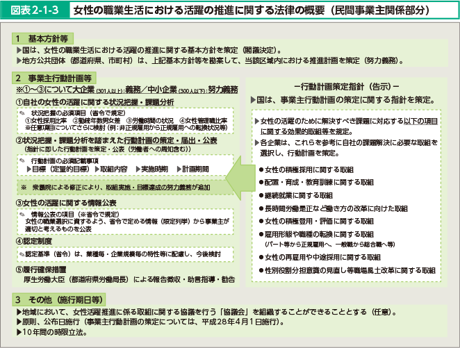 図表2-1-3 女性の職業生活における活躍の推進に関する法律の概要（民間事業主関係部分）