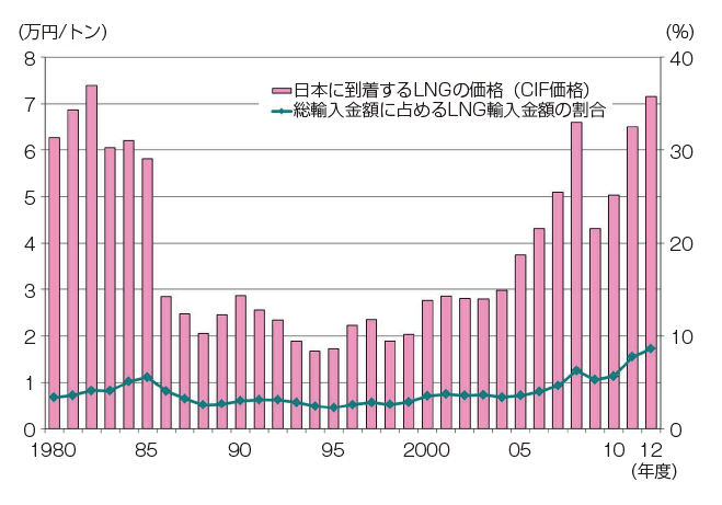 【第213-1-13】LNGの輸入価格と輸入全体に占める割合