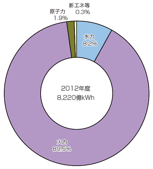 【第213-2-2】全国発電端電力量の構成（2012年度）