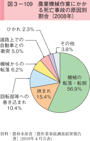 図3-109 農業機械作業にかかる死亡事故の原因別割合（2008年）