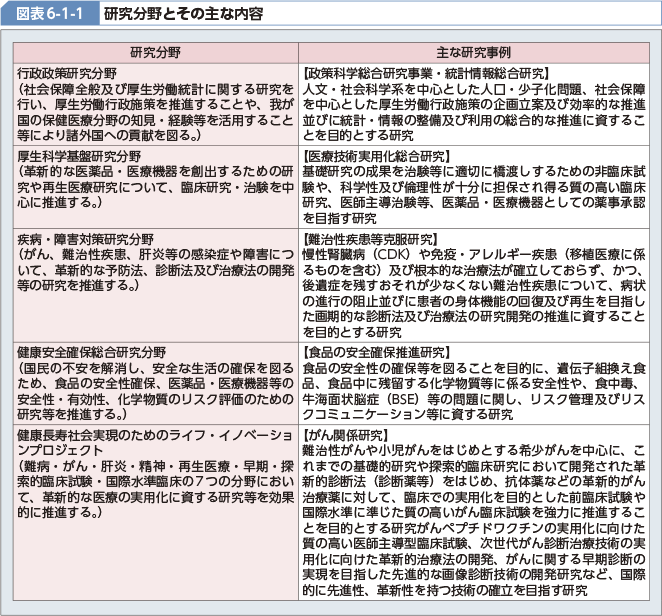 図表6-1-1 研究分野とその主な内容