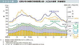 3-2-2-1図　犯罪少年の検察庁新規受理人員・人口比の推移（年齢層別）