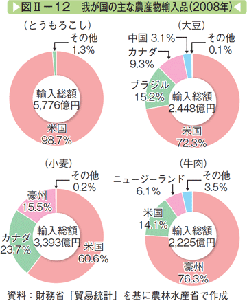 図Ⅱー12 我が国の主な農業物輸入品（2008年）