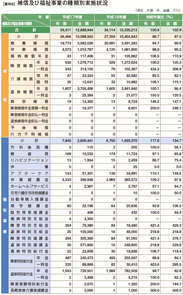 [資料6］ 補償及び福祉事業の種類別実施状況