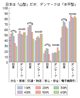 図表1　情報通信サービスの年代別利用率の二国間比較