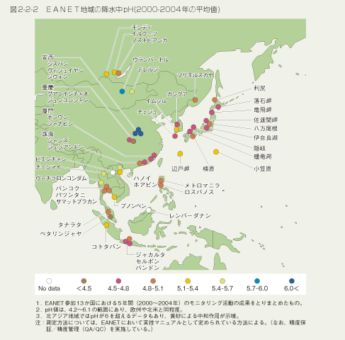 図2-2-2 EANET地域の降水中pH(2000-2004年の平均値)