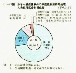 II-17図　少年一般保護事件の家庭裁判所終局処理人員処理区分別構成比　　　　　(平成5年)