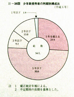 II-38図　少年新受刑者の刑期別構成比(平成6年)