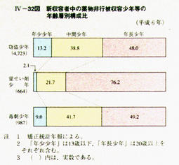 IV-32図　新収容者中の薬物非行被収容少年等の年齢層別構成比