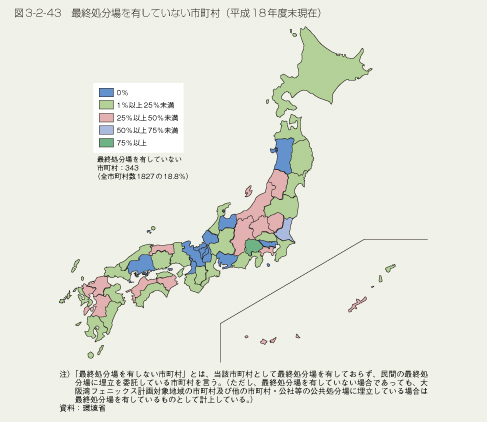 図3-2-43 最終処分場を有していない市町村(平成18年度末現在)