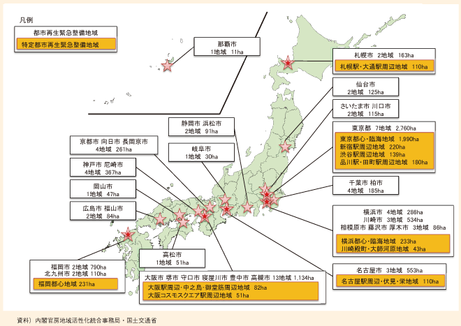 図表II-3-3-2　特定都市再生緊急整備地域と都市再生緊急整備地域の指定状況