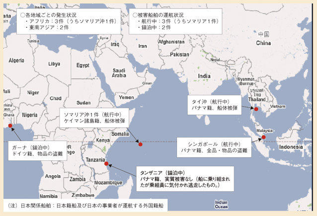 図表II-6-5-1　日本関係船舶における海賊等事案の発生場所等（2009年）