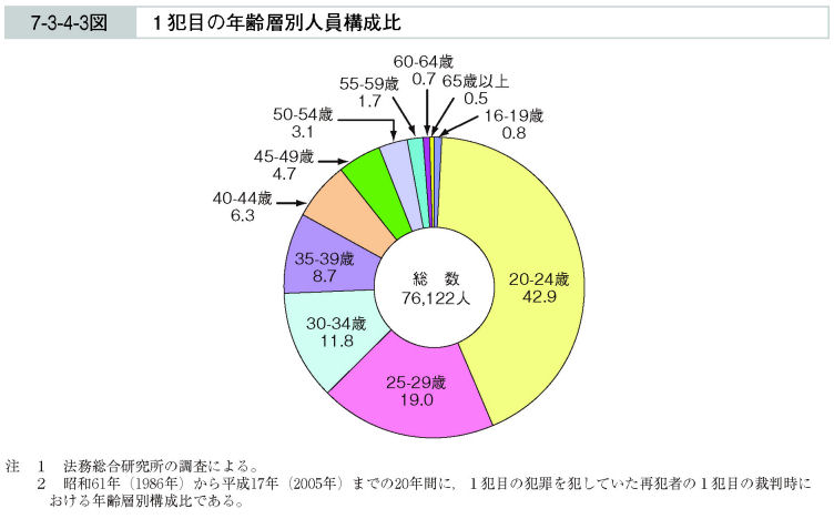 7-3-4-3図　１犯目の年齢層別人員構成比