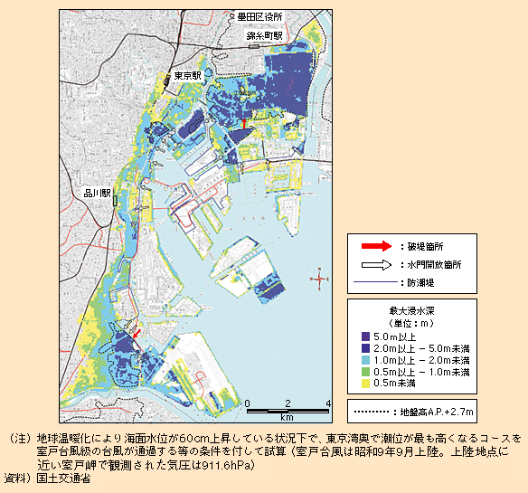 図表I-1-2-13　東京港における高潮浸水想定（試算）