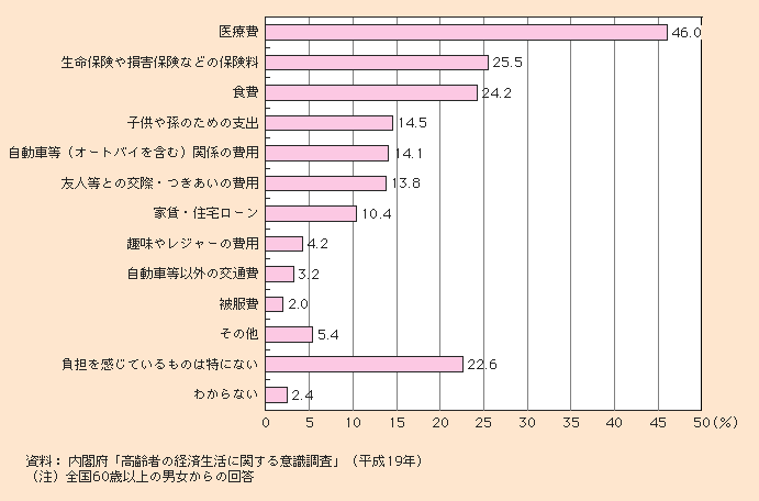 図1-2-22 日常で負担を感じる支出(3つまでの複数回答)