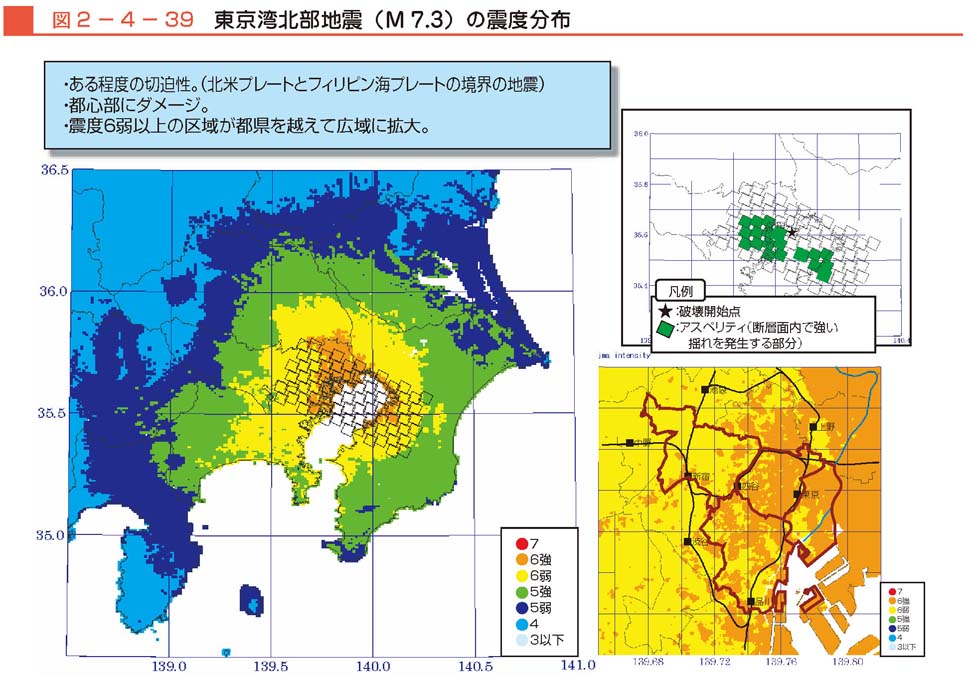 図２−４−39　東京湾北部地震（M7.3）の震度分布