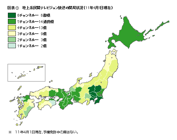 図表1 地上系民間テレビジョン放送の開局状況(11年4月1日現在)