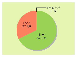 図表3)　我が国の国際インターネット回線の対地別容量の比率（2002年）