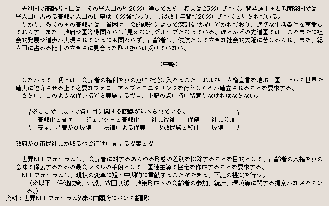 表２－２－７ 世界NGOフォーラム最終報告及び勧告－開発と高齢者の権利(抜粋)