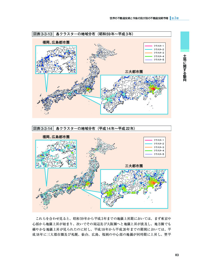 図表 3-3-13 各クラスターの地域分布(昭和 59 年〜平成 3 年)