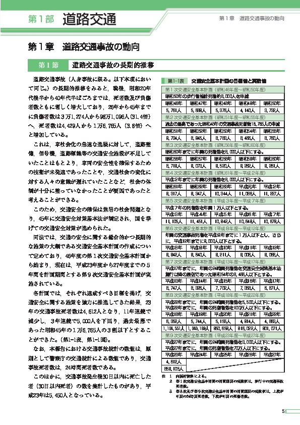 第1-1表　交通安全基本計画の目標値と実数値