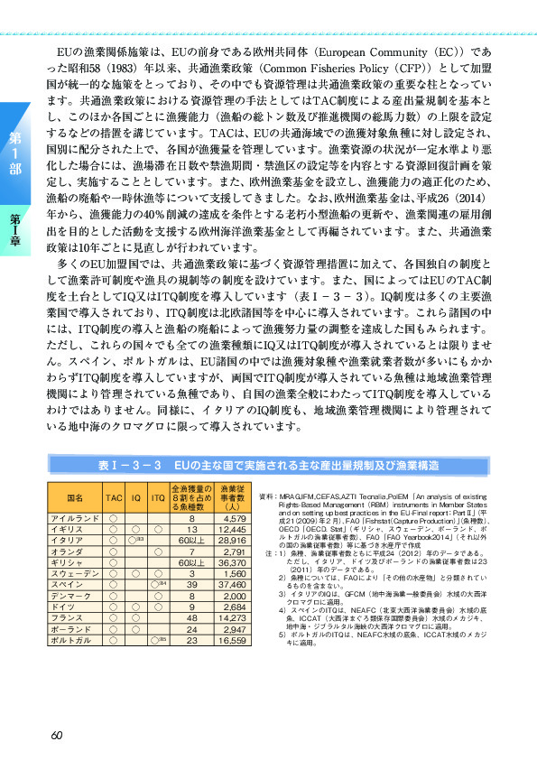 表I-3-3 EUの主な国で実施される主な産出量規制及び漁業構造