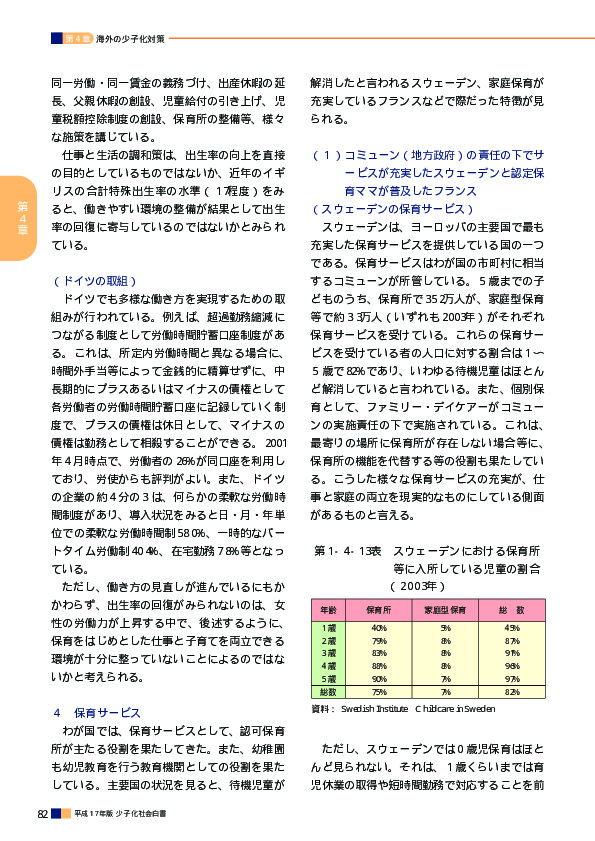 第1‐4‐13表　スウェーデンにおける保育所等に入所している児童の割合（2003年）