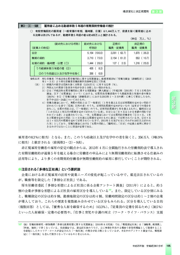 第3-(3)-9表 雇用者に占める勤続年数 5 年超の有期契約労働者の推計