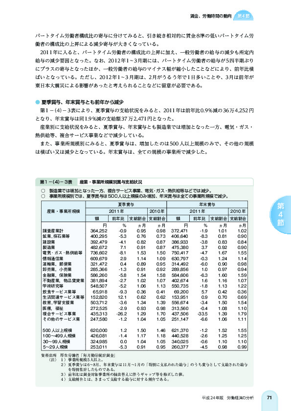 第 1 -(4)- 3 表 産業・事業所規模別賞与支給状況