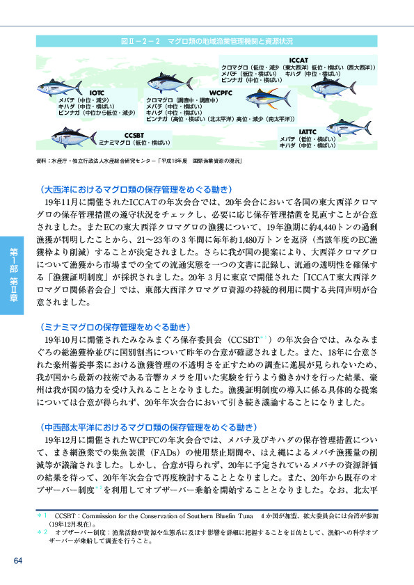 図II-2-2  マグロ類の地域漁業管理機関と資源状況