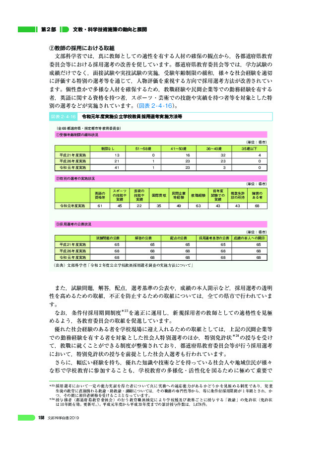 図表 2 - 4 -16 令和元年度実施公立学校教員採用選考実施方法等