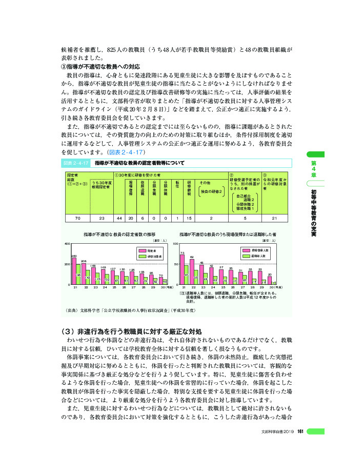 図表 2 - 4 -17 指導が不適切な教員の認定者数等について