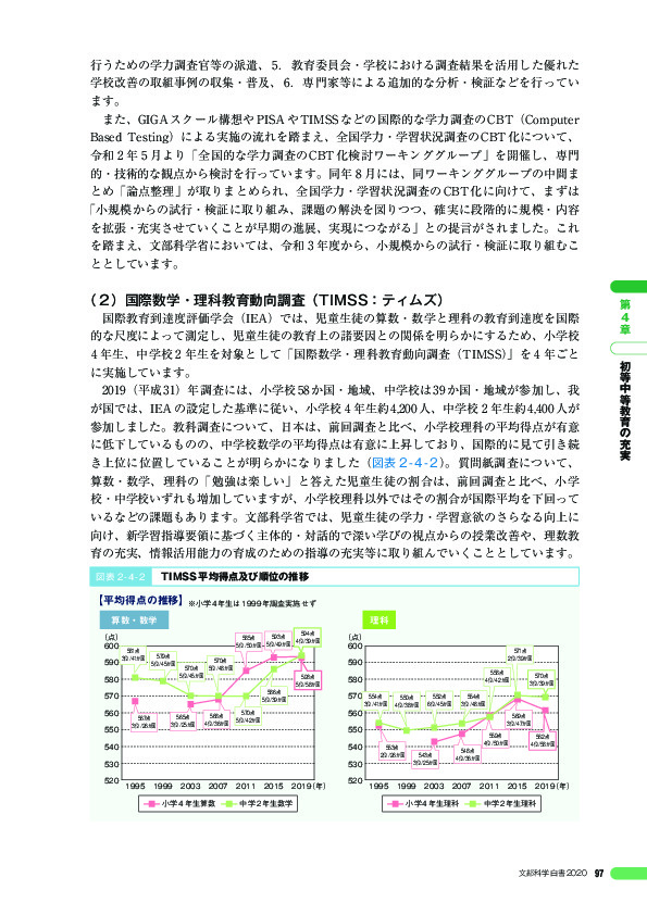 図表 2 - 4 - 2 TIMSS 平均得点及び順位の推移