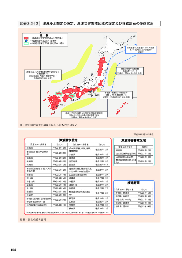 図表3-2-12 津波浸水想定の設定、津波災害警戒区域の設定及び推進計画の作成状況